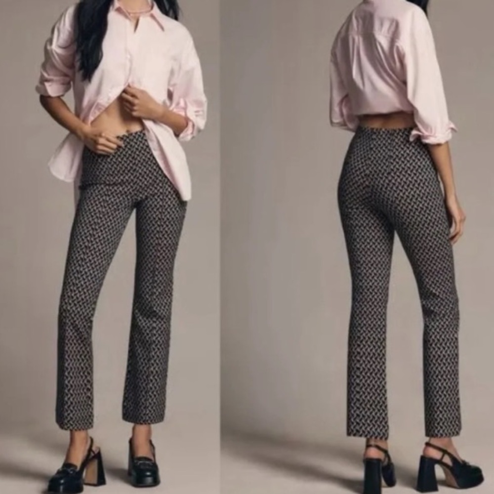 New Without Tags Maeve Anthropologie The Margot Pink & Black Chevron Flare Pants